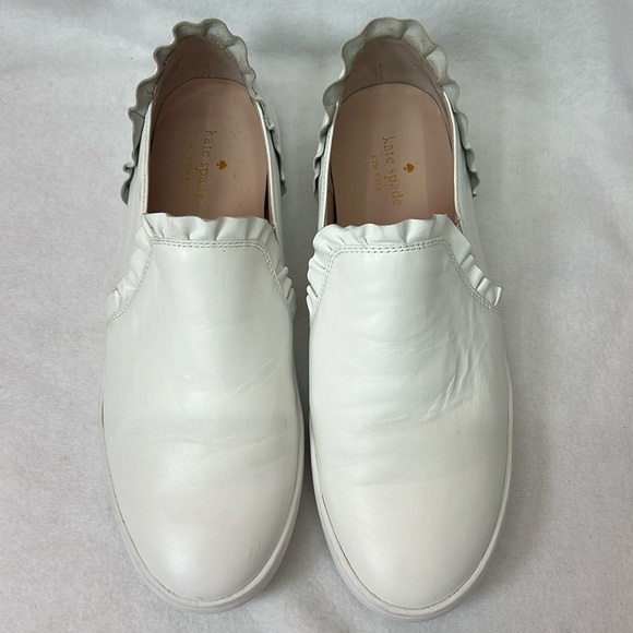 Kate Spade Lilly Ruffle Slip On Leather Sneakers Size 10M White EUC - Picture 1 of 8